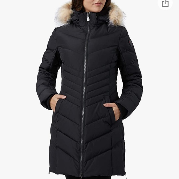 Fur Trim Hooded Puffer Coat Parka 